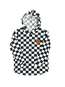 Checkered curved hem hoodie