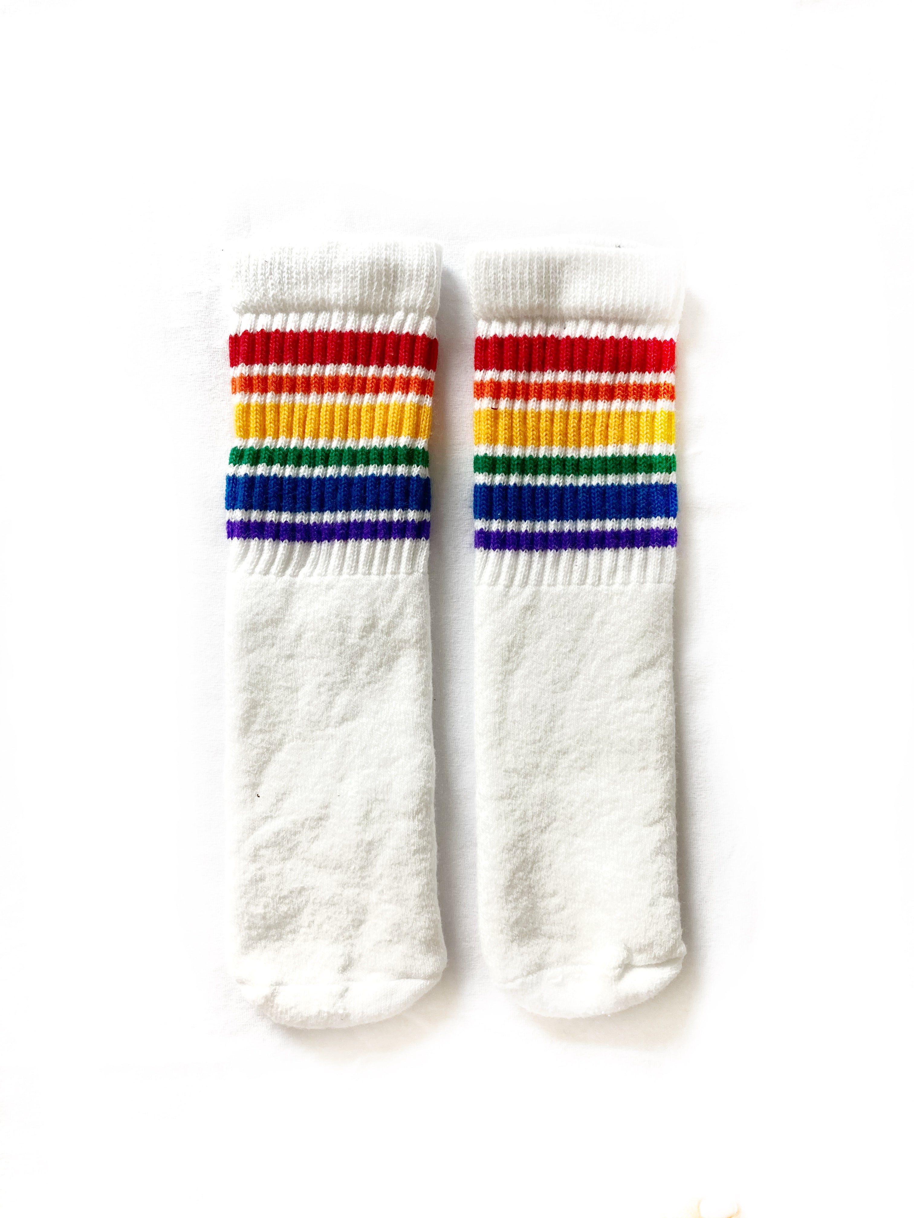 White rainbow stripe socks