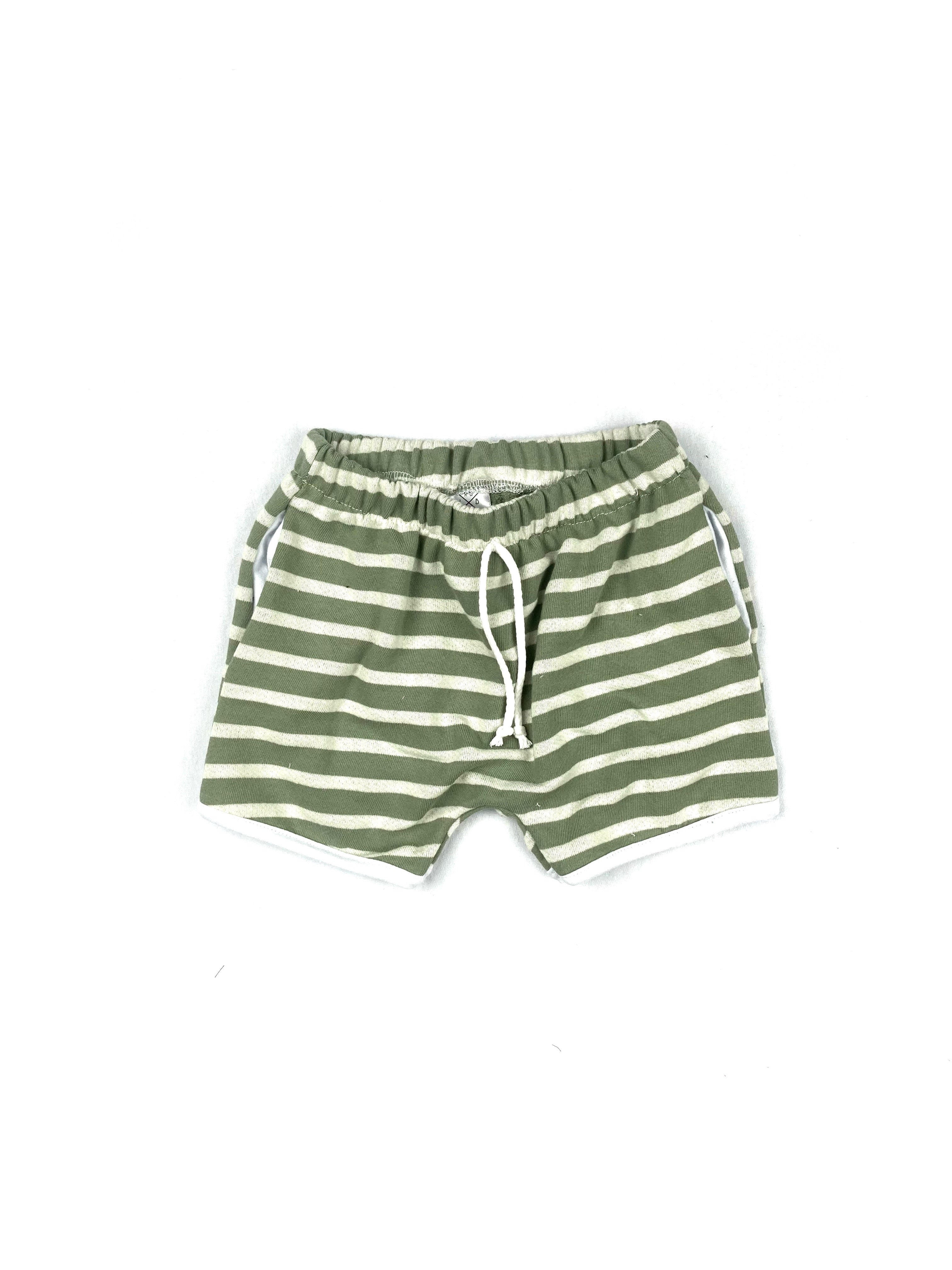 Light Green Stripe Retro Pocket Shorts