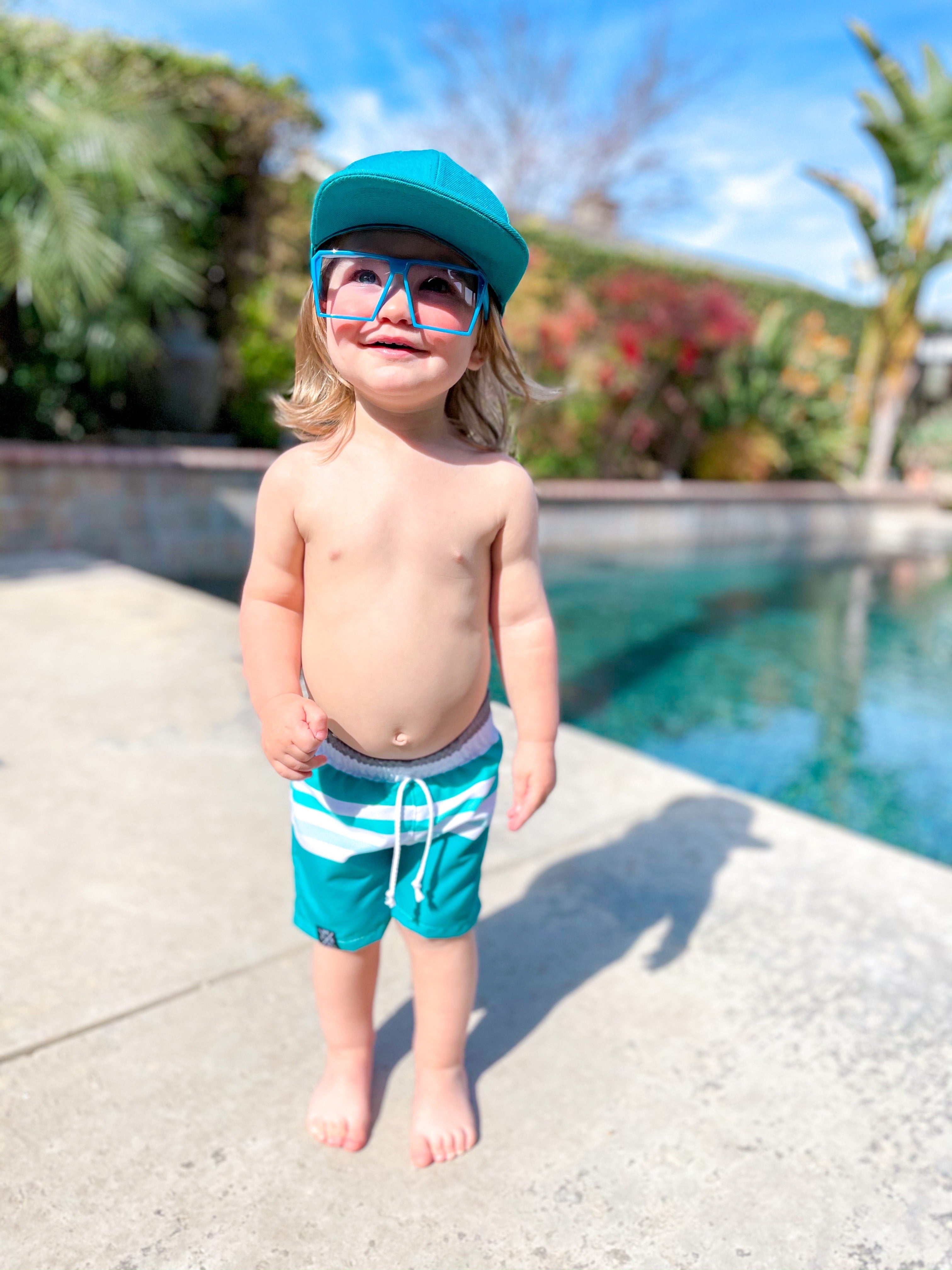 Teal and Grey Stripes Board Shorts