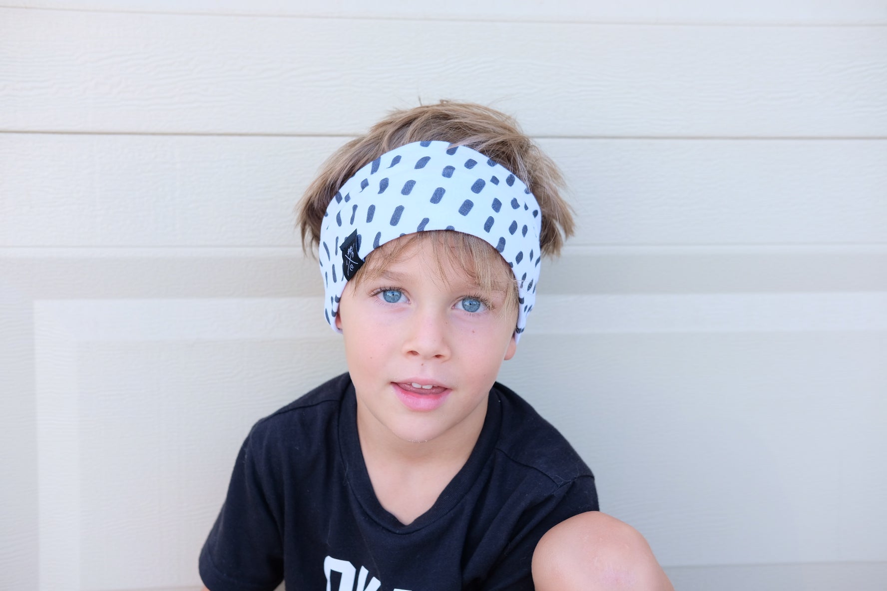 Boy Headband Black Dashes On White