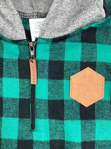Black & Green Check Flannel Half Zip Hoodie