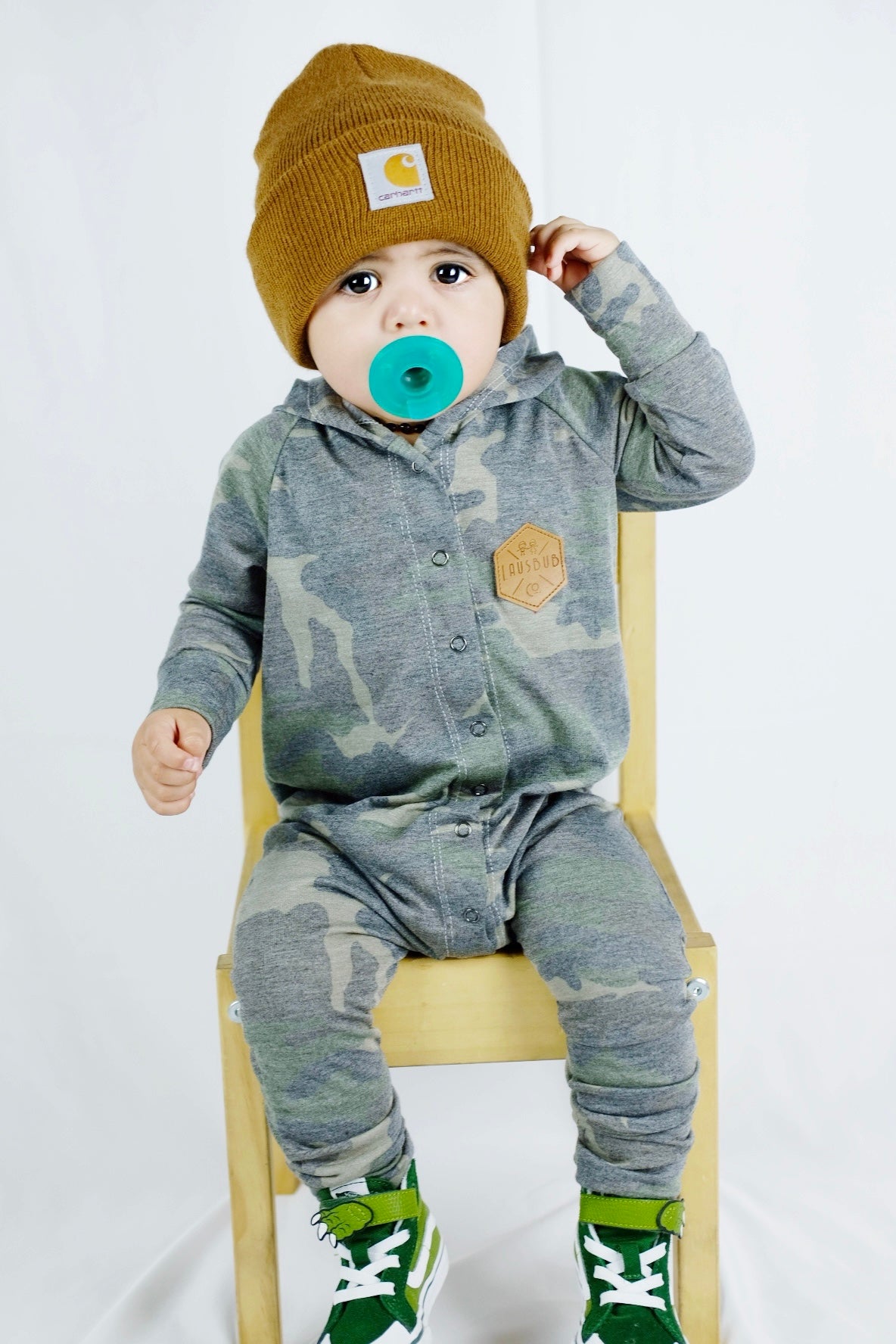 Muted camo snap romper